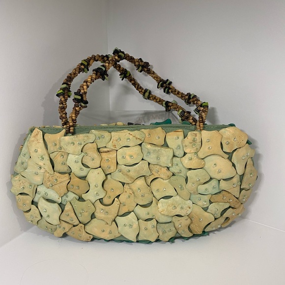 COCONUT SHELL AND ABALONE HANDBAG 10” by 5” - Picture 2 of 6
